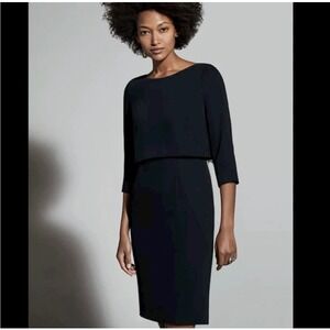 THE FOLD London Northcote Dress Black Sheath 3/4 Sleeve Size 12UK / 8US